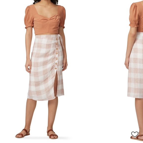 Anthro Heartloom Bently Red Pink Gingham Plaid High Waist Skirt Tie Coverup S - Picture 2 of 8